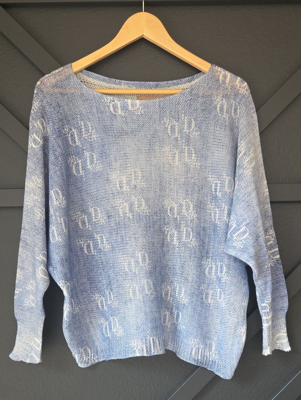 {Free For Humanity} Light Blue Patterned Boatneck Sweater